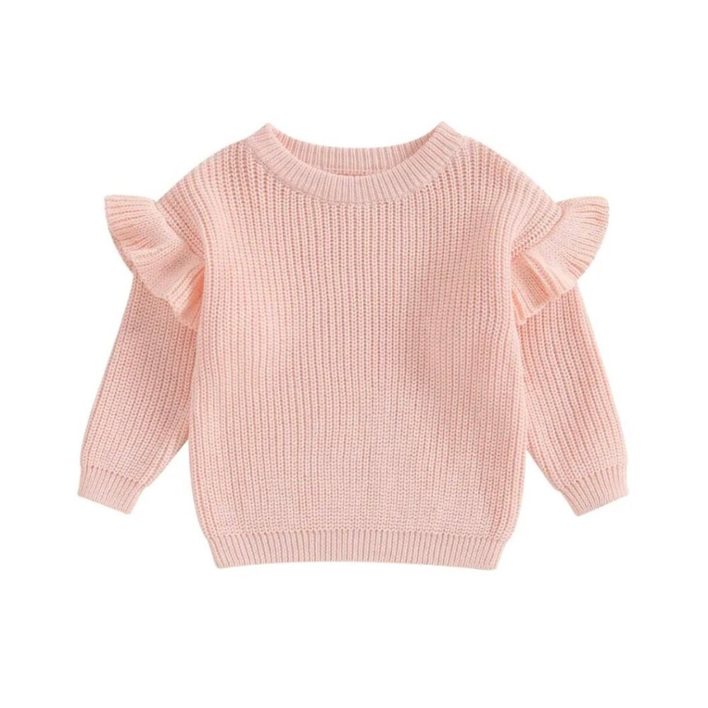 Girl's Flutter Sleeve Knit Sweater Pink Size 2-3Y